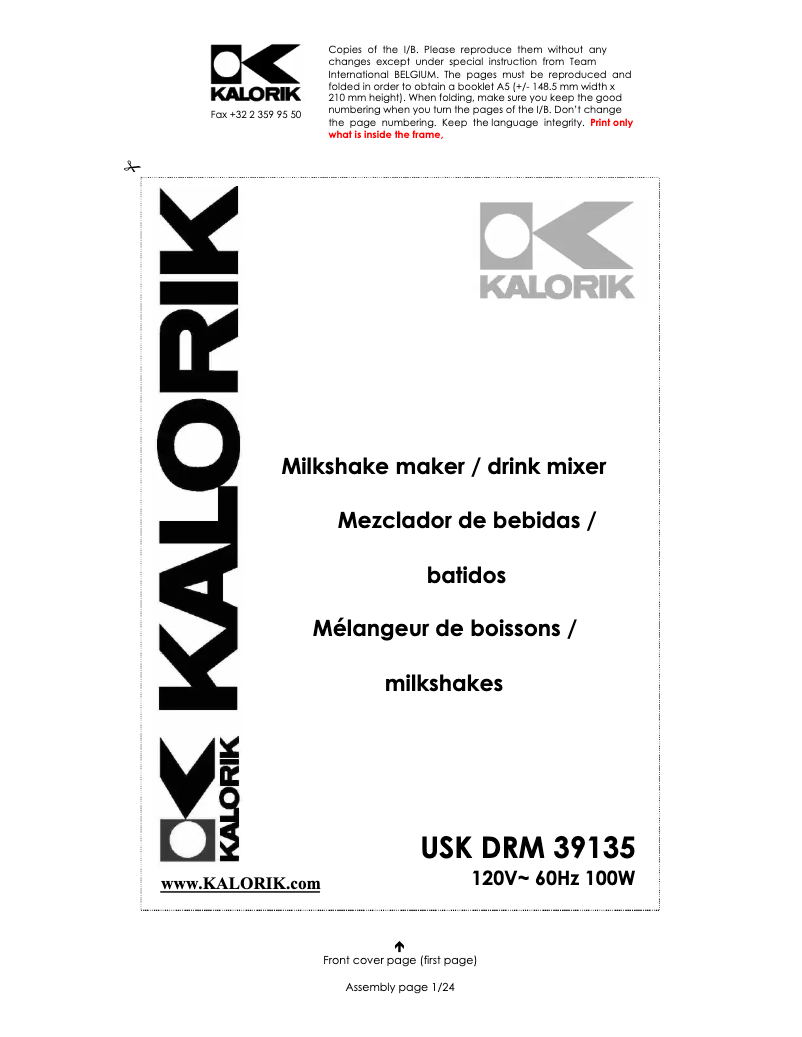 Page n°1 - Manuel utilisateur Kalorik DRM 39135