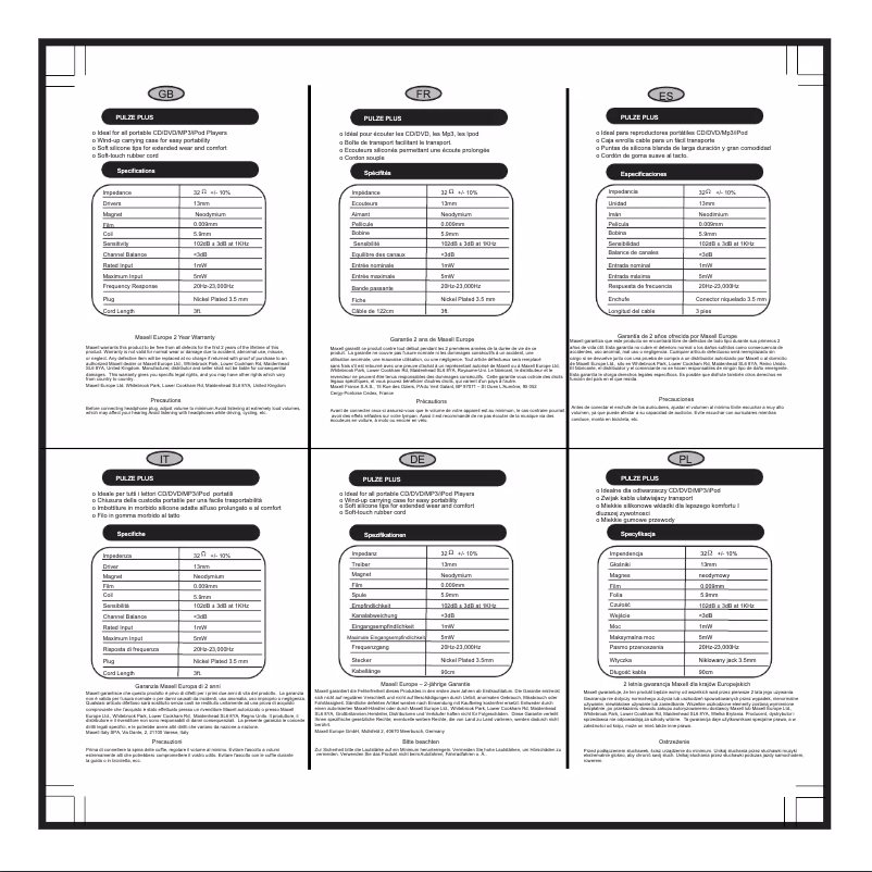 Image de la première page du manuel de l'appareil Pulze Plus Ear Buds