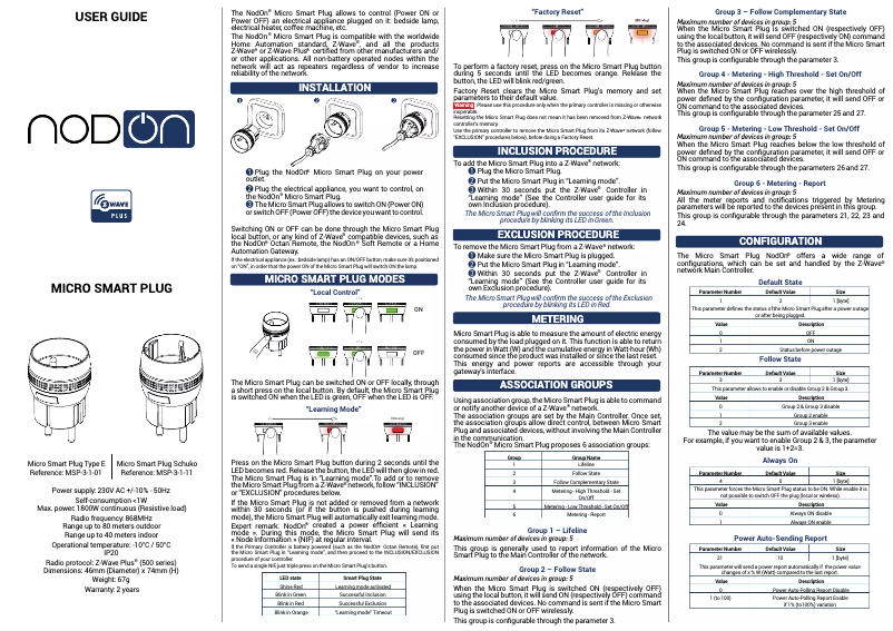Page 1 de la notice Manuel utilisateur NodOn Micro