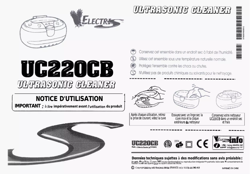 Page n°1 - Manuel utilisateur Electris UC220CB