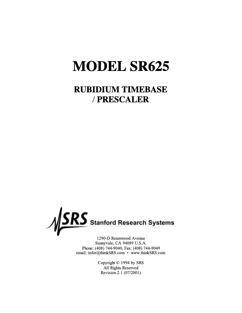 Page n°1 - Manuel utilisateur SRS SR625