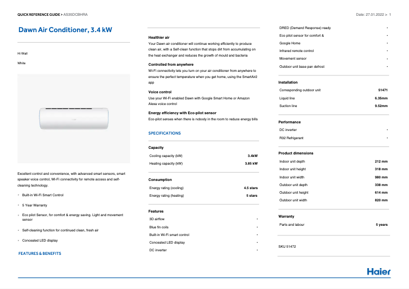 Image de la première page du manuel de l'appareil AS35DCBHRA