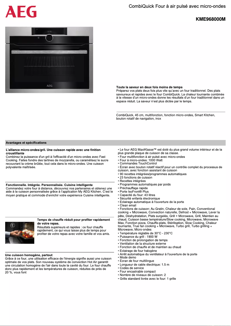 Página 1 del manual Ficha técnica AEG KME968000M