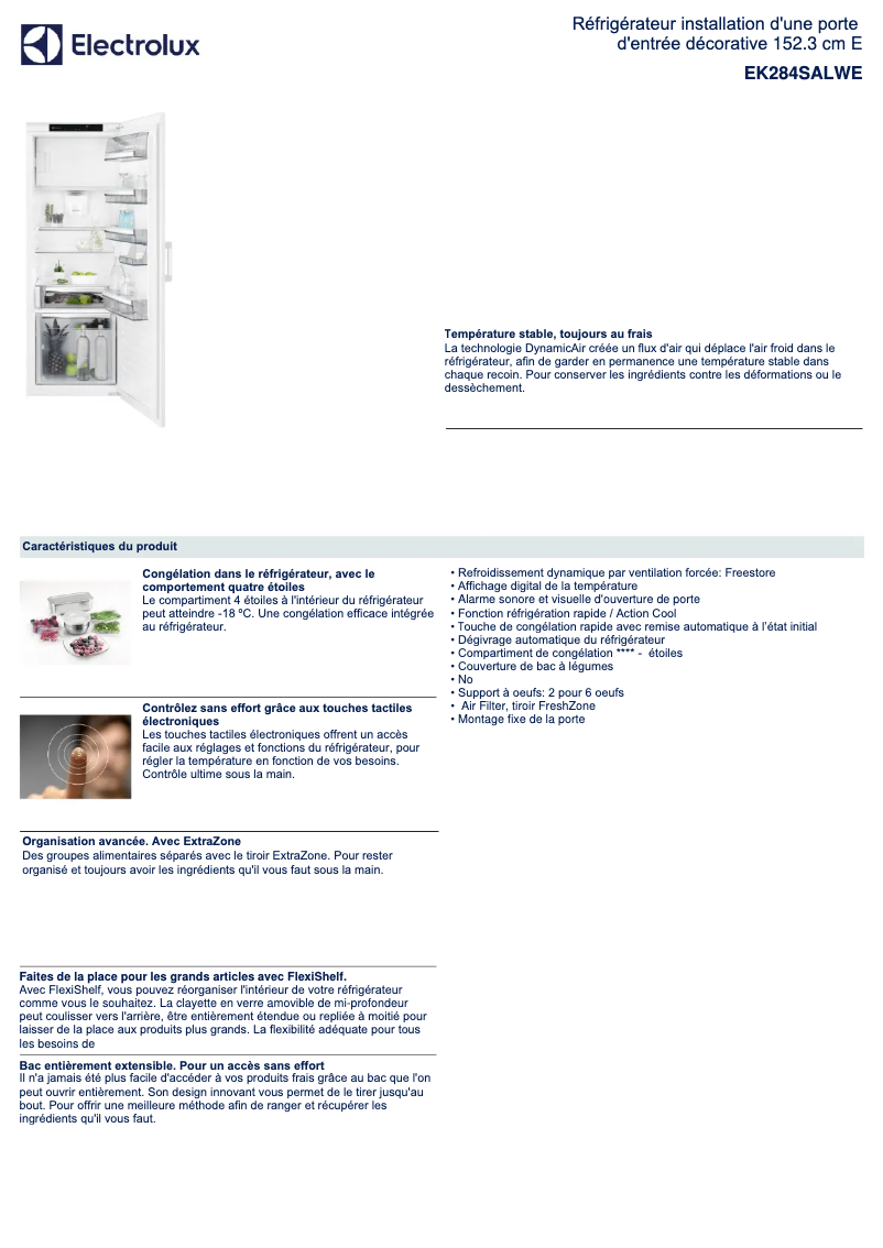 Page 1 de la notice Fiche technique Electrolux EK284SALWE