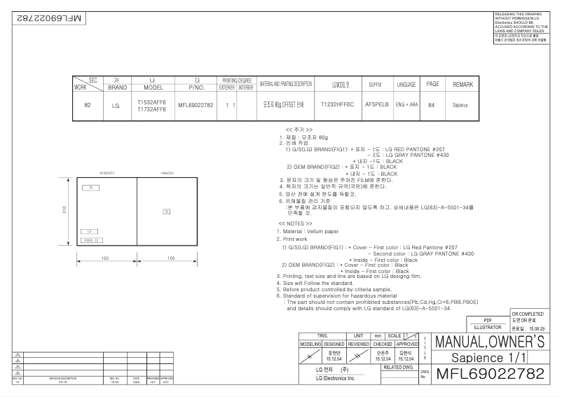 Page 1 de la notice Manuel utilisateur LG T1732AFF6
