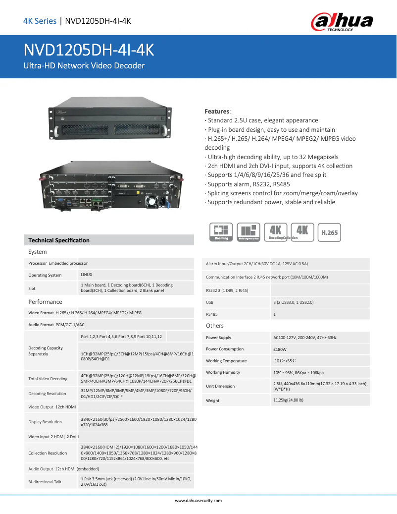 Page n°1 - Fiche technique Dahua Technology NVD1205DH-4I-4K