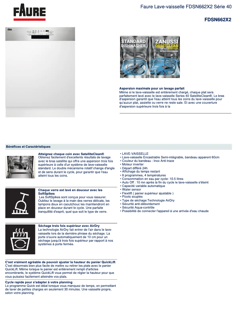 Page 1 de la notice Fiche technique Faure FDSN662X2