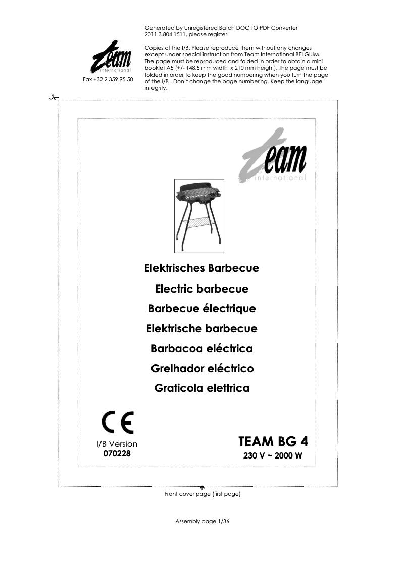 Page 1 de la notice Manuel utilisateur Team BG 4