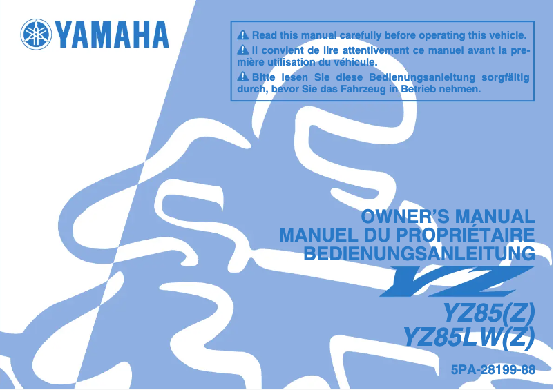 Image de la première page du manuel de l'appareil YZ85 (2009)