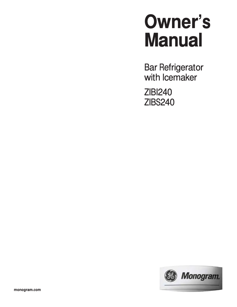 Page 1 de la notice Manuel d'utilisation et d'entretien Monogram ZIBI240HII