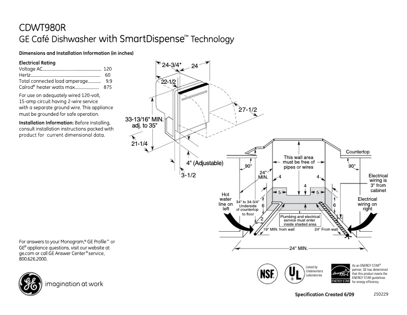 Page 1 de la notice Fiche technique GE Café CDWT980RSS