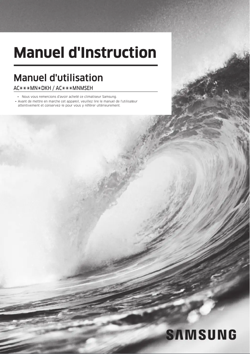 Page 1 de la notice Manuel utilisateur Samsung AC026MNLDKH/EU