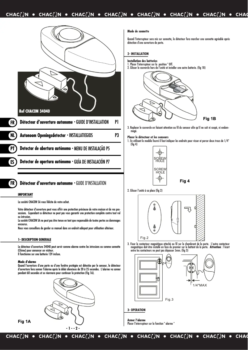 Page n°1 - Manuel utilisateur Chacon 34040