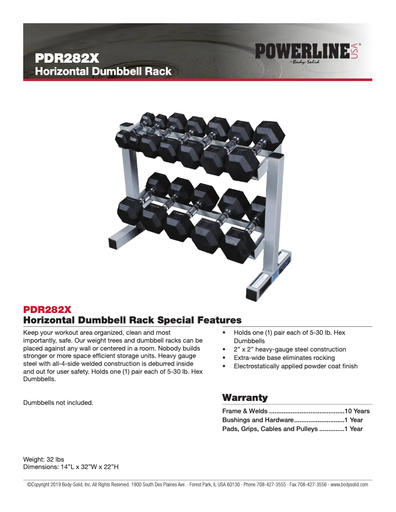 Page 1 de la notice Manuel utilisateur Body-Solid PDR282X