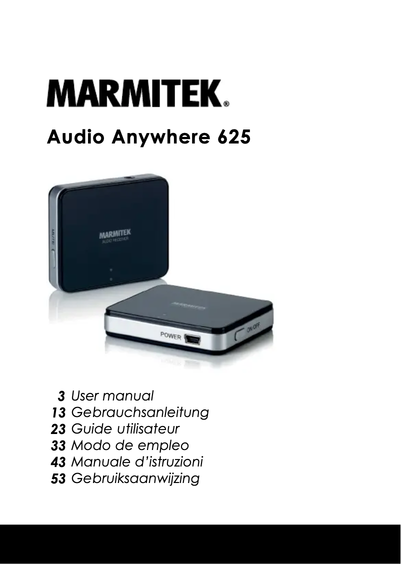 First page image of the manual for Audio Anywhere 625