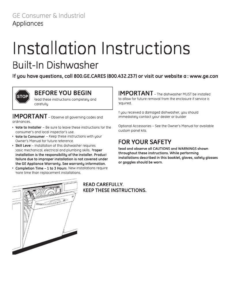 Page 1 de la notice Guide d'installation GE GLD6700NCC