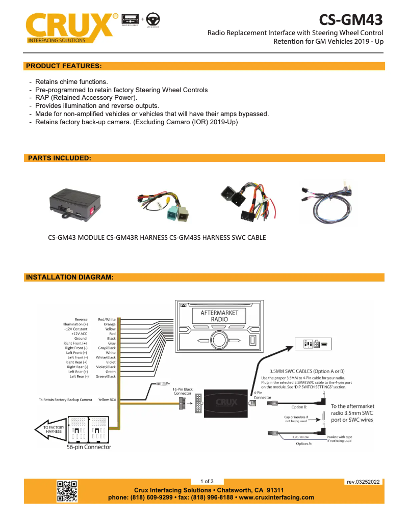 Page n°1 - Manuel utilisateur CRUX CS-GM43