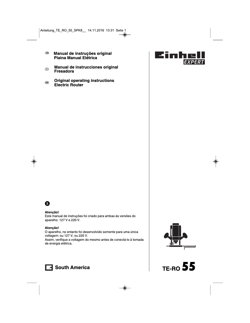 Page n°1 - Manuel utilisateur Einhell TE-RO 55