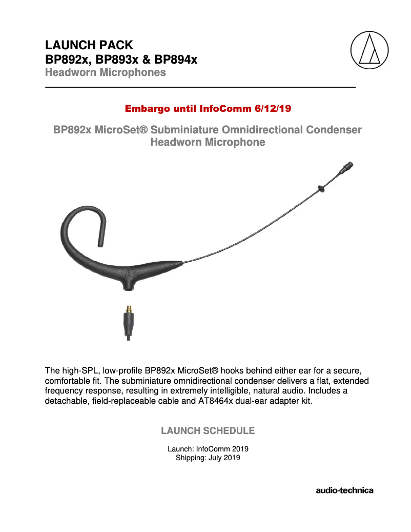 Page n°1 - Manuel utilisateur Audio-Technica BP892xCW