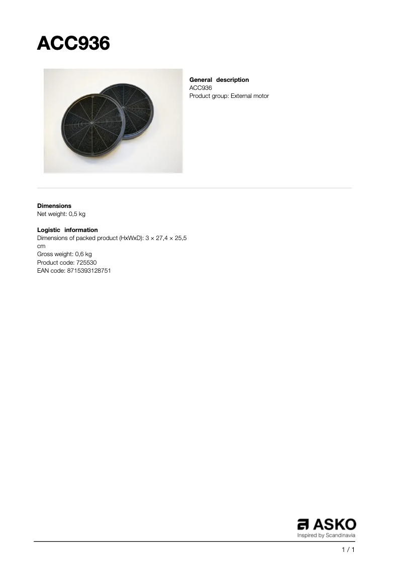 Page n°1 - Manuel utilisateur Asko ACC936