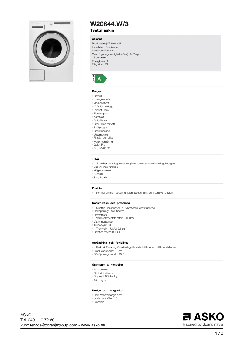 Image de la première page du manuel de l'appareil W20844.W/3