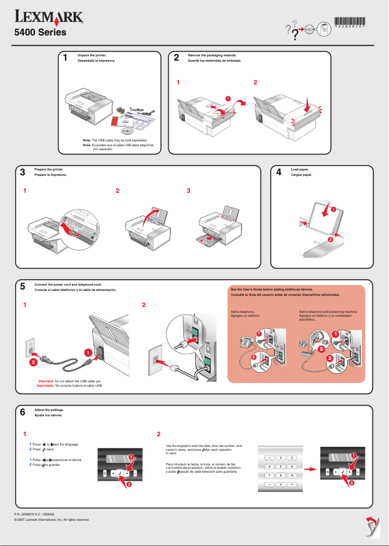 Page 1 de la notice Guide d'installation Lexmark X5450