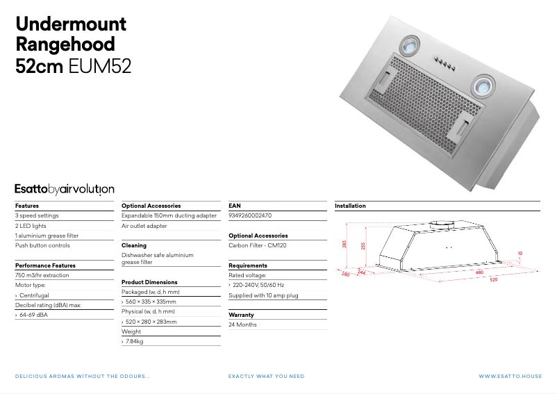 Página 1 del manual Ficha técnica Esatto EUM52