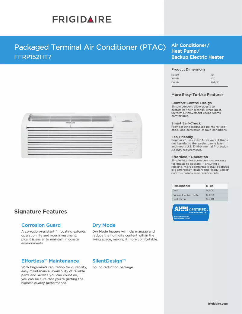 Page 1 de la notice Fiche technique Frigidaire FFRP152HT7