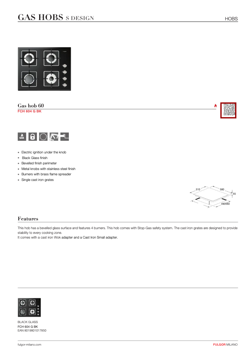 Página 1 del manual Ficha técnica Fulgor Milano FCH 604 G