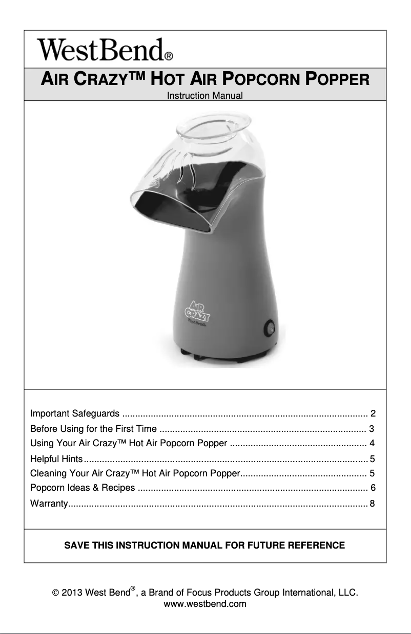 Page n°1 - Manuel utilisateur WestBend Air Crazy 82419