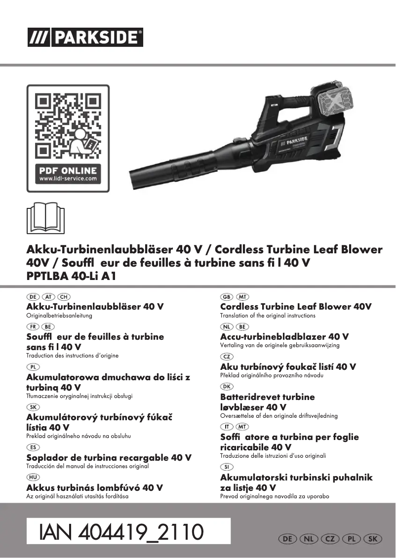 Image de la première page du manuel de l'appareil PPTLBA 40-Li A1