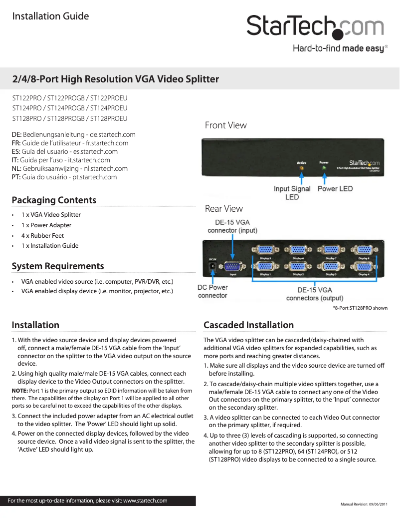 Page 1 de la notice Manuel utilisateur StarTech.com ST122PROGB
