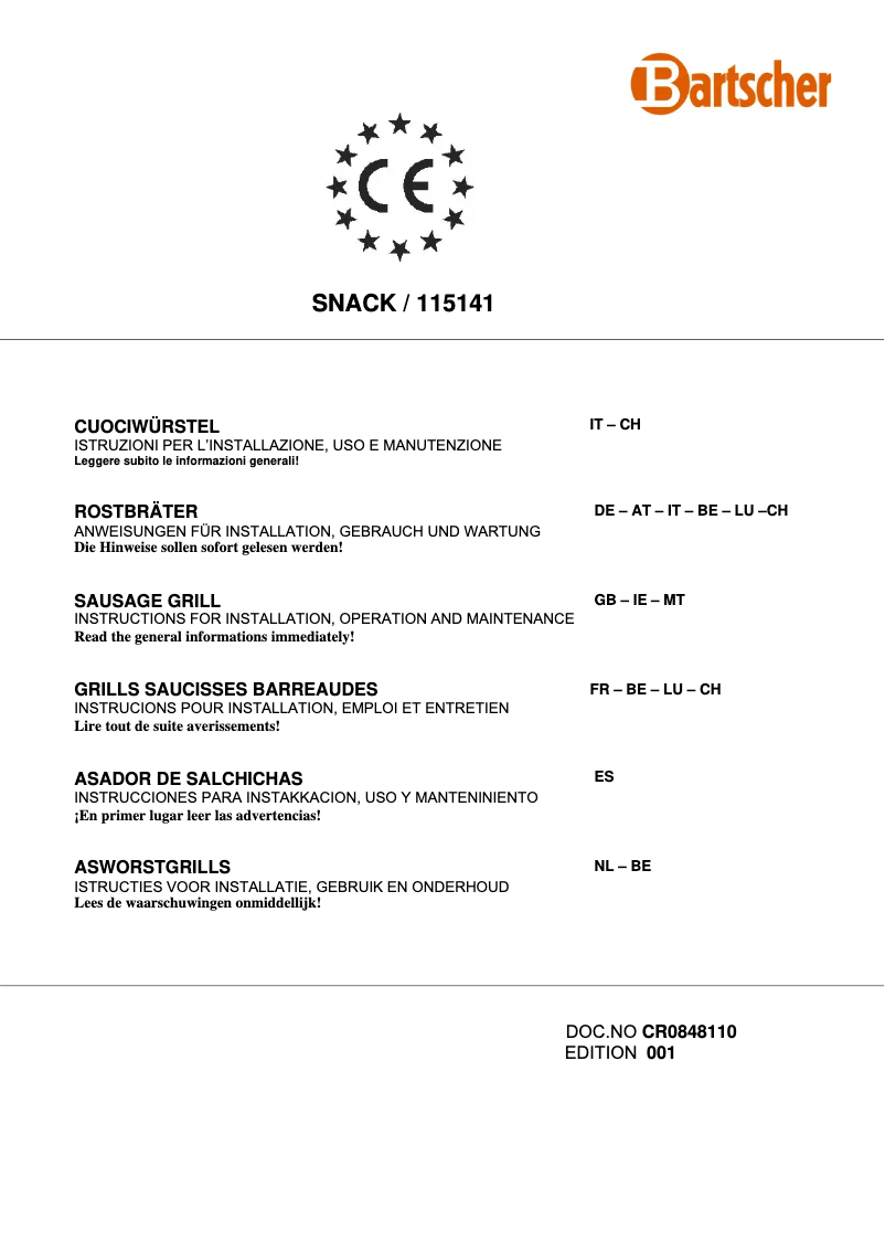 Page n°1 - Manuel utilisateur Bartscher 115141