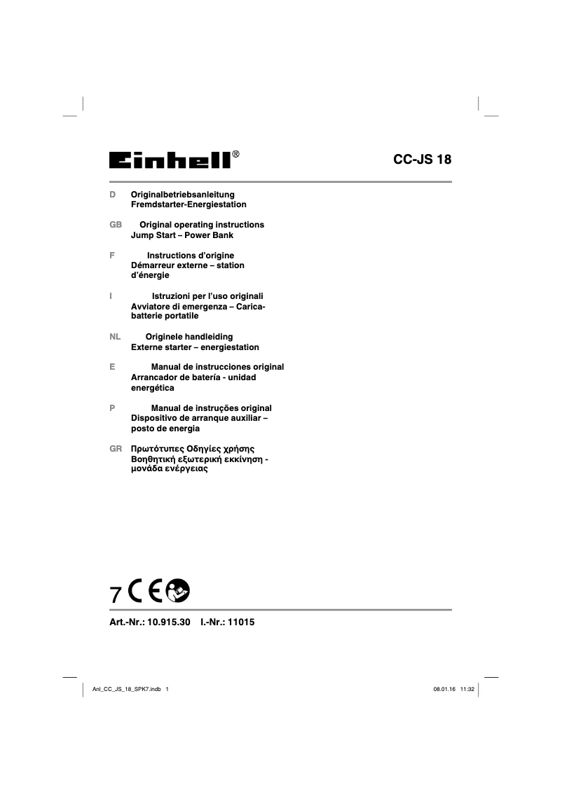 Page n°1 - Manuel utilisateur Einhell CC-JS 18