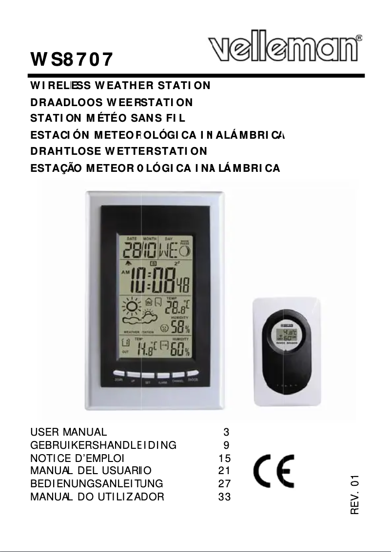 Page 1 de la notice Manuel utilisateur Velleman WS8707