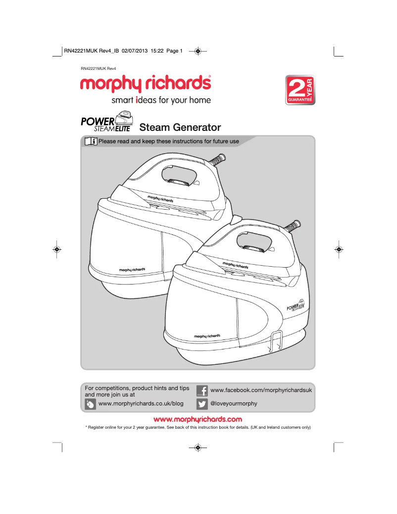 Page 1 de la notice Manuel utilisateur Morphy Richards Power Steam Elite 330005