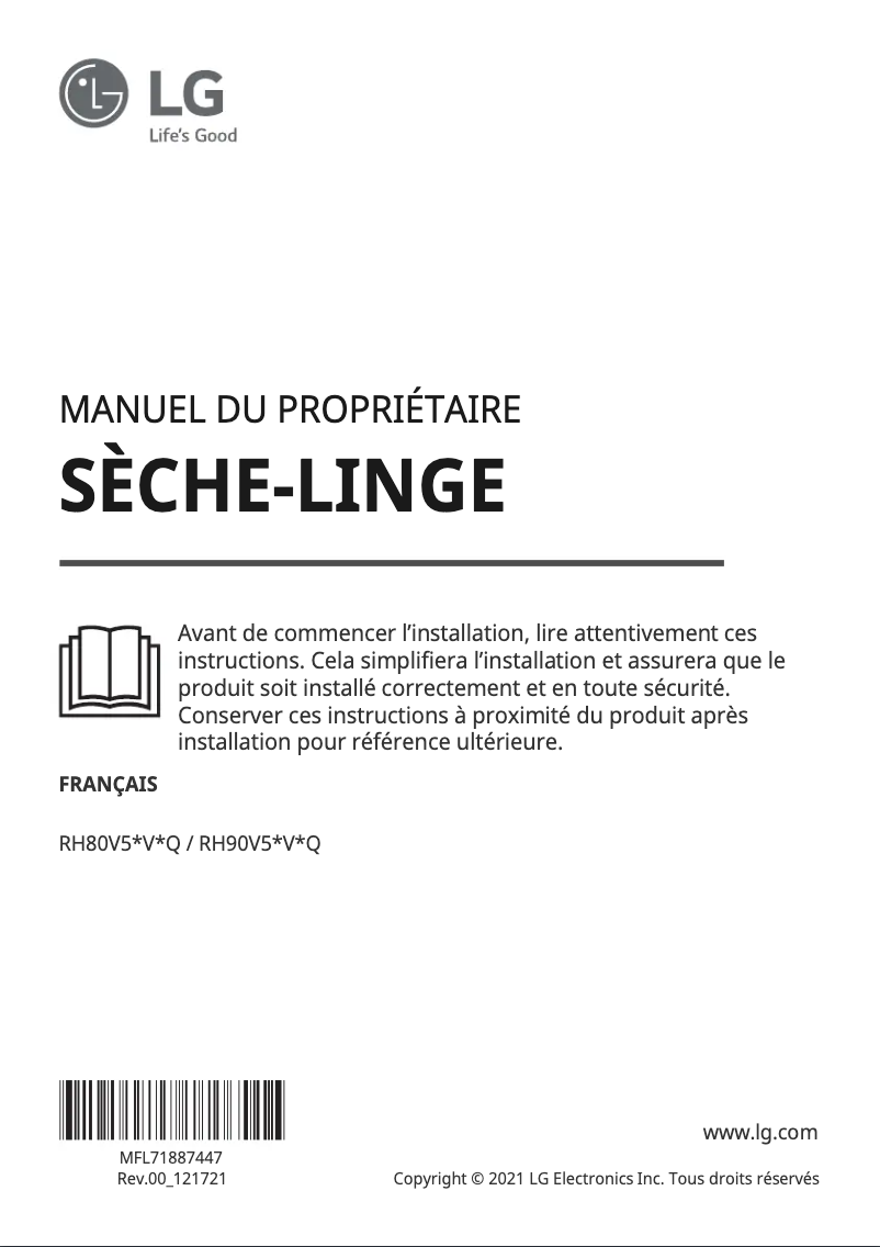 Page 1 de la notice Manuel utilisateur LG RH90V5AV6Q