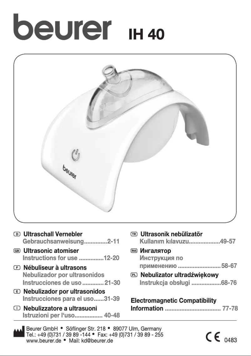 Image de la première page du manuel de l'appareil IH 40 Nebulizer