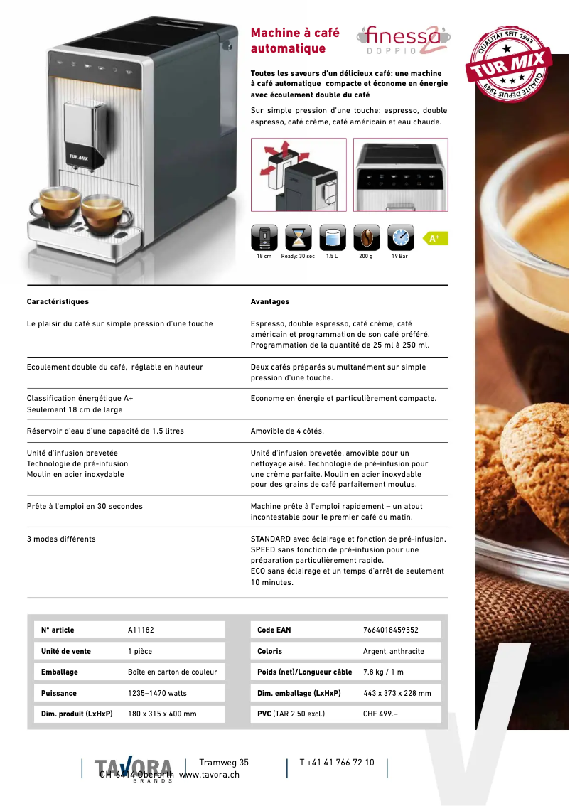 Page 1 de la notice Fiche technique Turmix Finessa Doppio