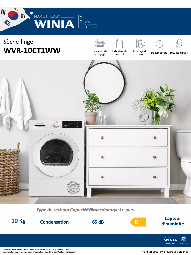 Page n°1 - Fiche technique Winia WVR-10CT1WW