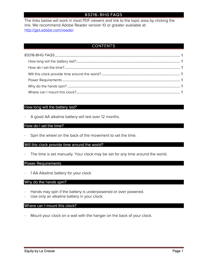 Page n°1 - FAQ La Crosse Technology 83216-BHG