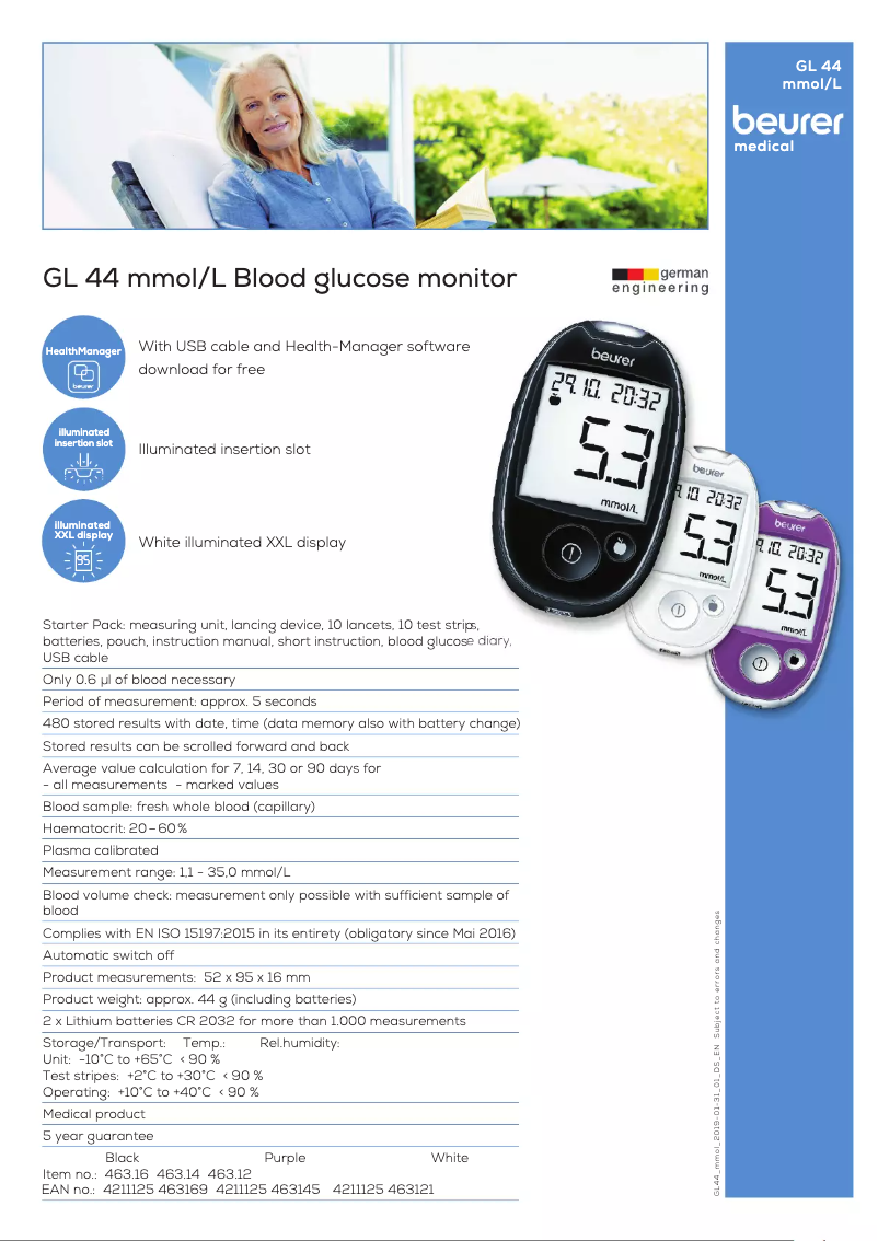 Page 1 de la notice Fiche technique Beurer GL 44
