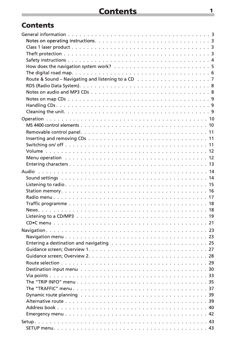 Page n°1 - Manuel utilisateur VDO Dayton MS 4400