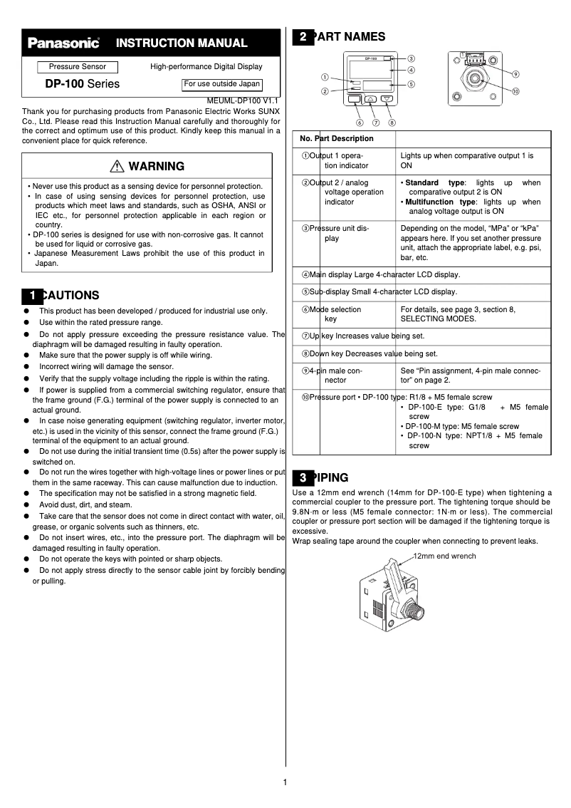 Image de la première page du manuel de l'appareil DP-102ZL3-M-P