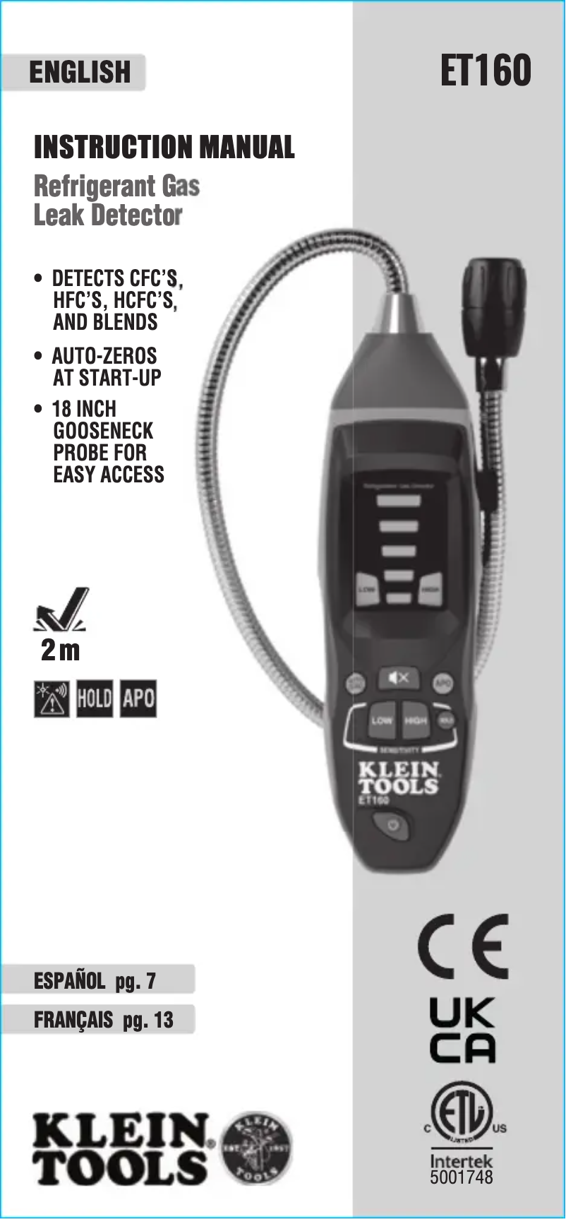 Page 1 de la notice Manuel utilisateur Klein Tools ET160