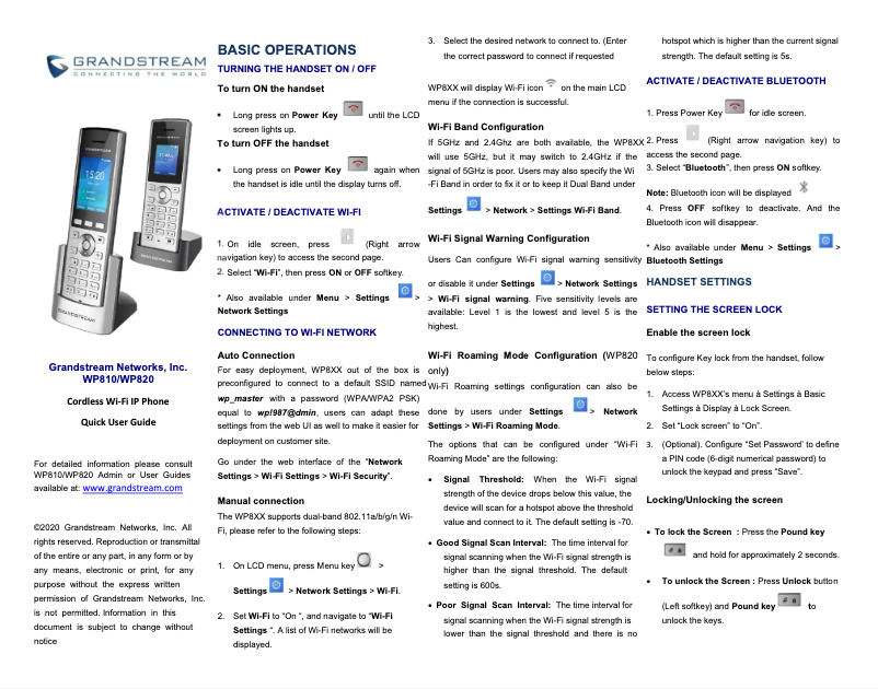 Page 1 de la notice Guide de démarrage rapide Grandstream WP825
