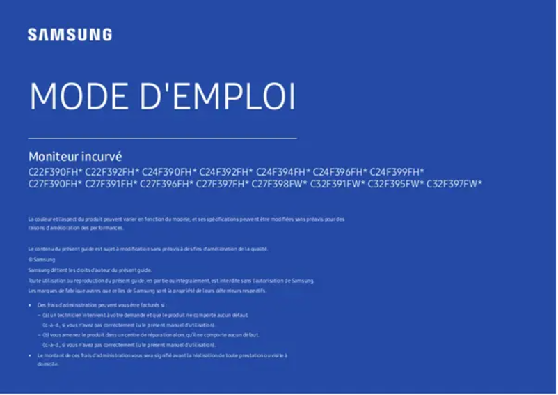 Page 1 de la notice Manuel utilisateur Samsung C24F390FHR