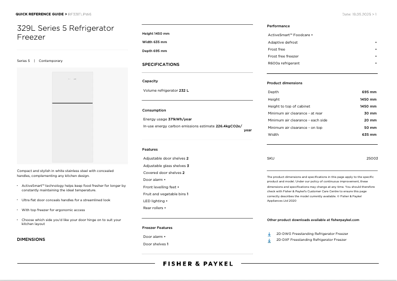 Image de la première page du manuel de l'appareil RF331TLPW6