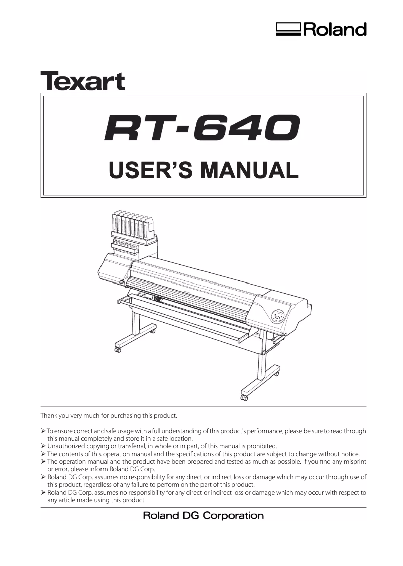 Page 1 de la notice Manuel utilisateur Roland Texart RT-640