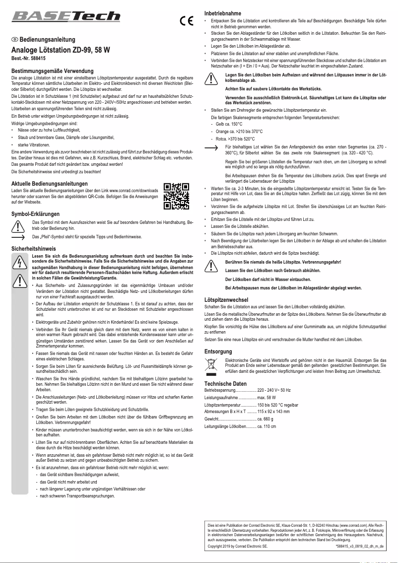 Page 1 de la notice Manuel utilisateur BaseTech ZD-99